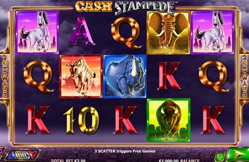 Cash Stampede Slot Base Game Cash Stampede base game screenshot showing reels and features