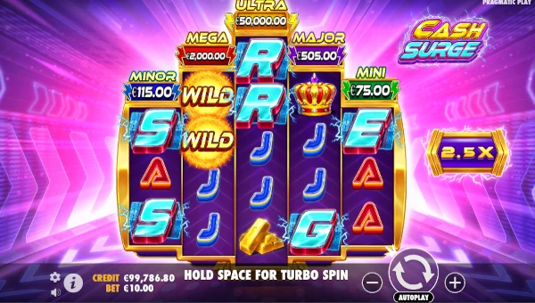 Cash Surge base game screenshot showing reels and features