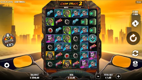 Cash Truck 2 base game screenshot showing reels and features