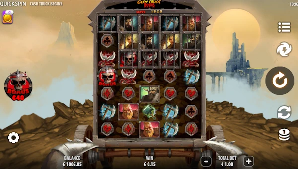 Cash Truck Begins base game screenshot showing reels and features