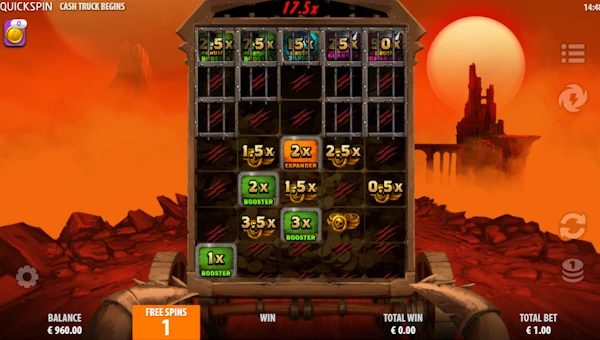 Screenshot of Cash Truck Begins slot demo showing reels and bonus game features
