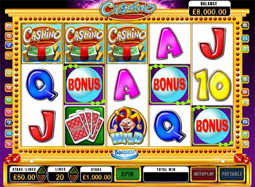Cashino base game screenshot showing reels and features