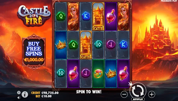 Castle of Fire base game screenshot showing reels and features