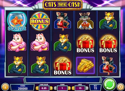 Cats And Cash base game screenshot showing reels and features