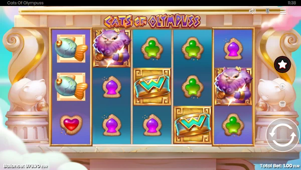 Cats of Olympuss base game screenshot showing reels and features