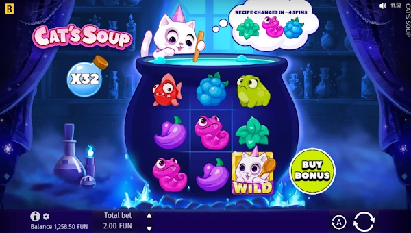 Cats Soup base game screenshot showing reels and features