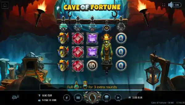 Cave of Fortune base game screenshot showing reels and features