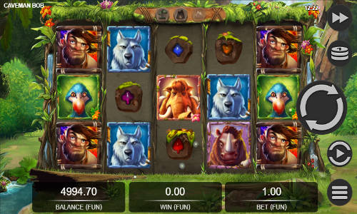 Caveman Bob base game screenshot showing reels and features