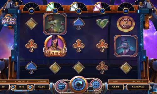 Cazino Cosmos base game screenshot showing reels and features