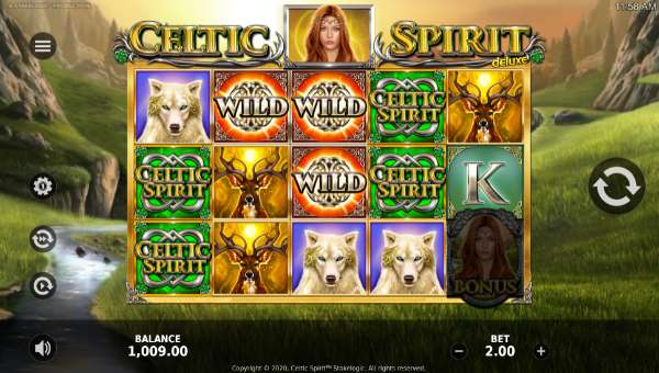 Celtic Spirit Deluxe base game screenshot showing reels and features