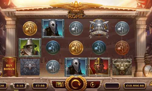 Champions of Rome base game screenshot showing reels and features