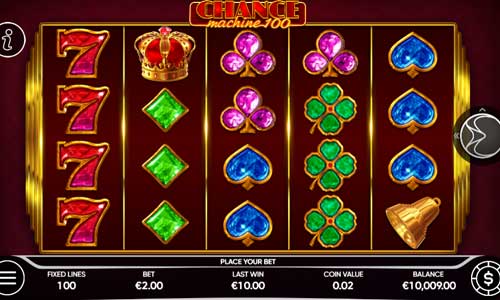 Chance Machine 100 base game screenshot showing reels and features