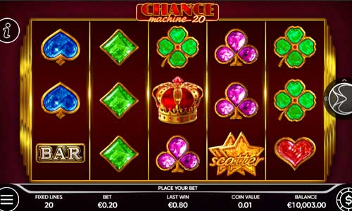 Chance Machine 20 base game screenshot showing reels and features