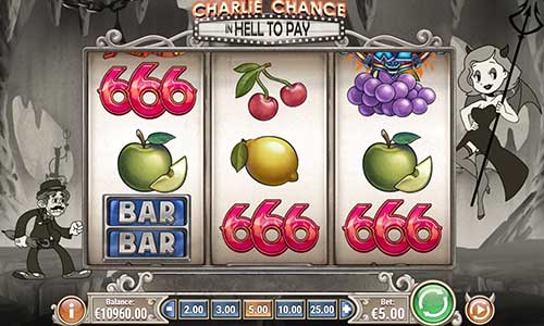 Charlie Chance in Hell to Pay base game screenshot showing reels and features