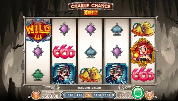 Charlie Chance base game screenshot showing reels and features
