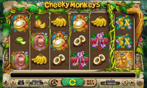 Cheeky Monkeys base game screenshot showing reels and features