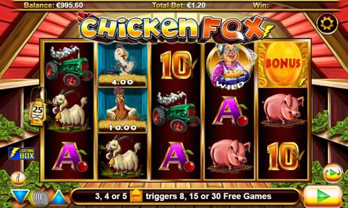 Chicken Fox base game screenshot showing reels and features