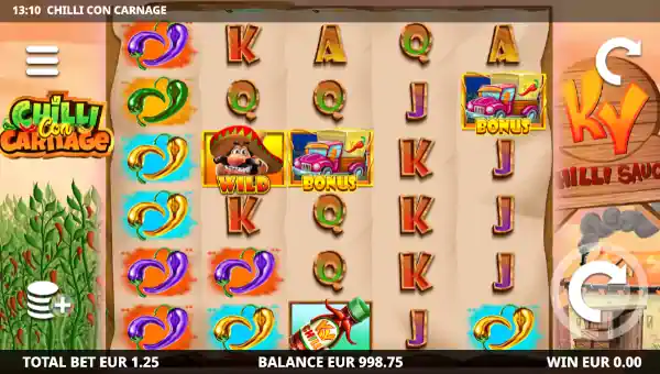 Chilli Con Carnage base game screenshot showing reels and features