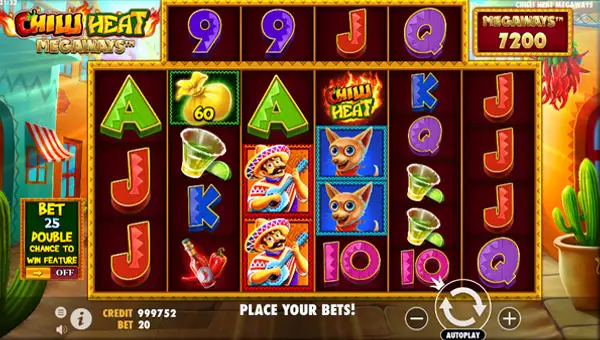 Chilli Heat Megaways base game screenshot showing reels and features