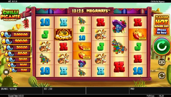 Chilli Picante Megaways base game screenshot showing reels and features
