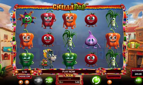 Chilli Pop base game screenshot showing reels and features