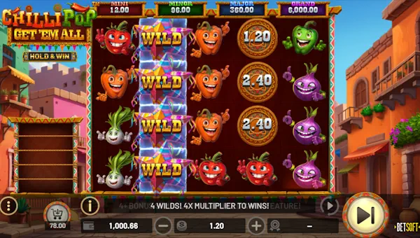 ChilliPop Get Em All base game screenshot showing reels and features