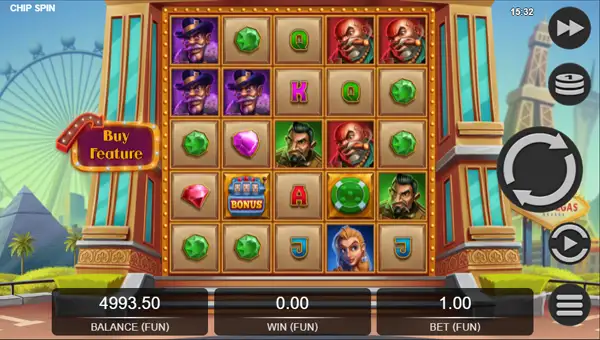 Chip Spin base game screenshot showing reels and features