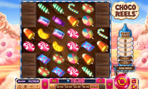 Choco Reels base game screenshot showing reels and features