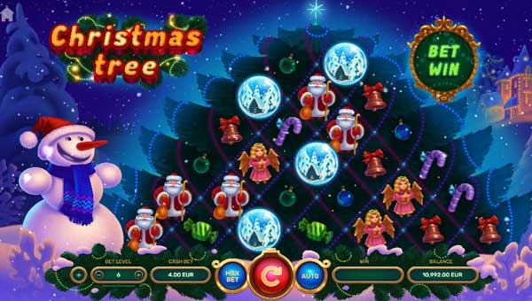 Christmas Tree base game screenshot showing reels and features