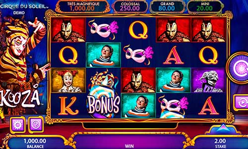 Cirque du Soleil Kooza Slot Base Game Cirque du Soleil Kooza base game screenshot showing reels and features