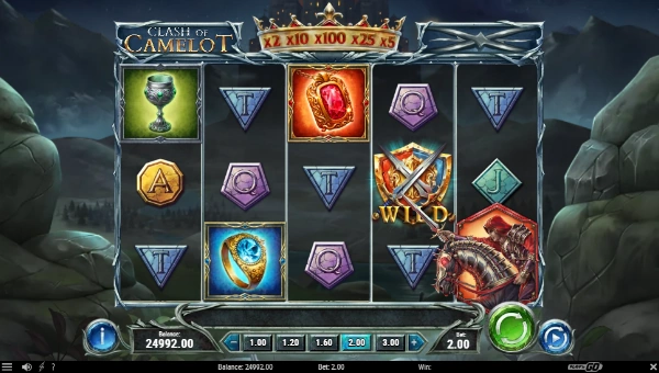 Clash of Camelot base game screenshot showing reels and features
