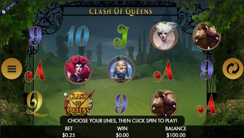 Clash of Queens base game screenshot showing reels and features