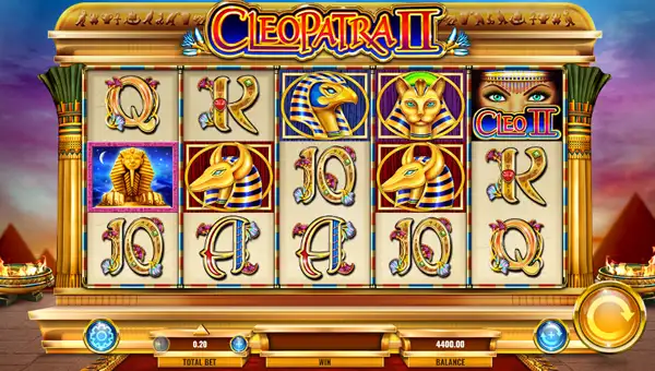 Cleopatra 2 base game screenshot showing reels and features