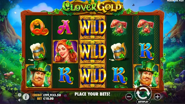 Clover Gold base game screenshot showing reels and features