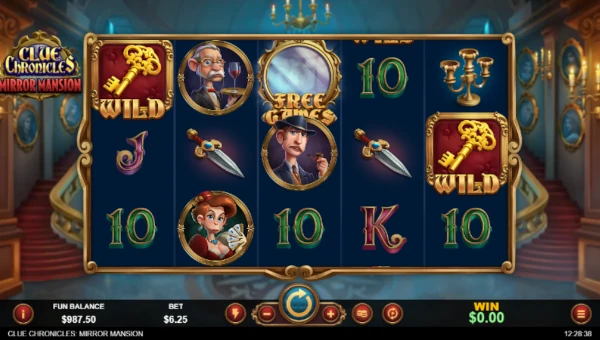 Clue Chronicles Mirror Mansion base game screenshot showing reels and features
