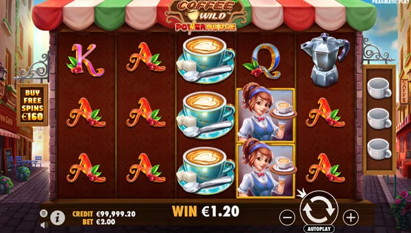 Coffee Wild base game screenshot showing reels and features