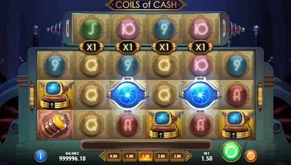 Coils of Cash base game screenshot showing reels and features