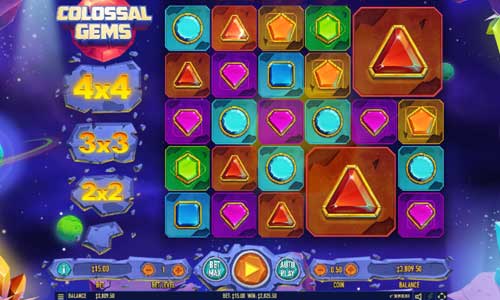 Colossal Gems base game screenshot showing reels and features