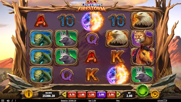 Colt Lightning Firestorm base game screenshot showing reels and features
