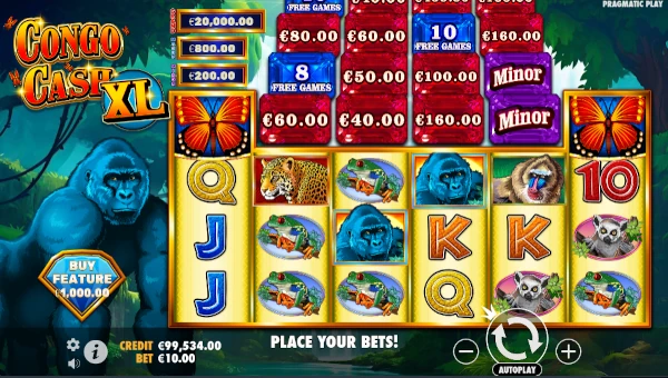 Congo Cash XL base game screenshot showing reels and features
