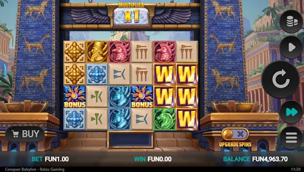 Conquer Babylon base game screenshot showing reels and features