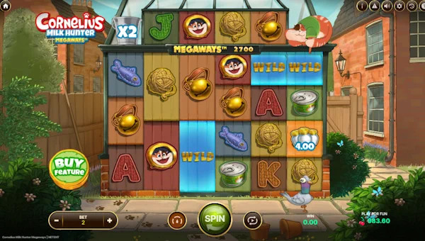 Cornelius Milk Hunter Megaways base game screenshot showing reels and features