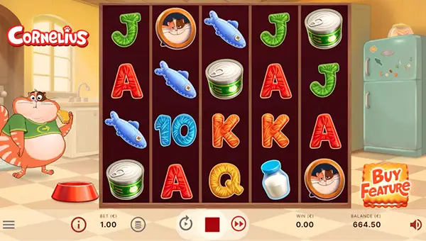 Cornelius base game screenshot showing reels and features