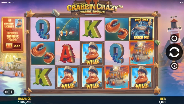 Crabbin Crazy 2 base game screenshot showing reels and features