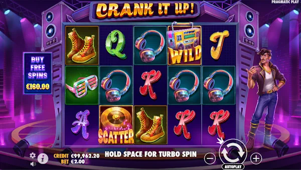 Crank It Up base game screenshot showing reels and features