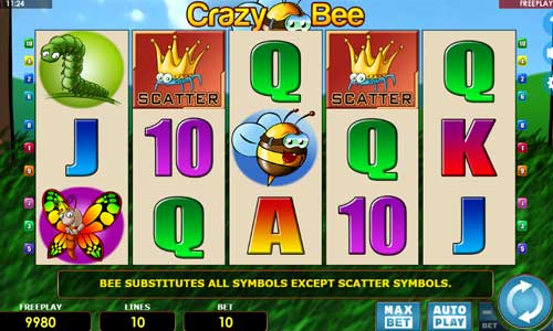 Crazy Bee base game screenshot showing reels and features