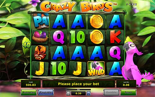 Crazy Birds base game screenshot showing reels and features