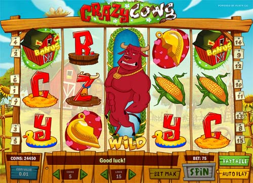 Crazy Cows base game screenshot showing reels and features