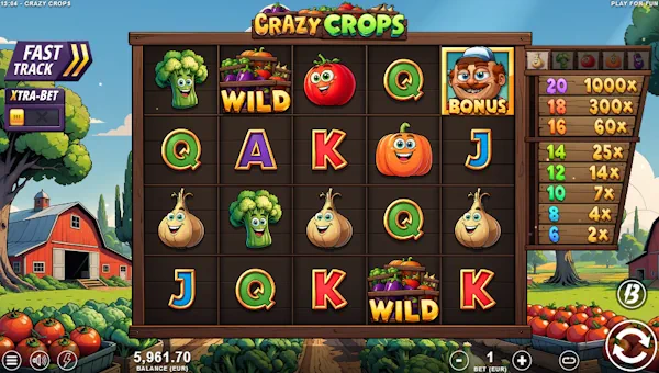 Crazy Crops base game screenshot showing reels and features