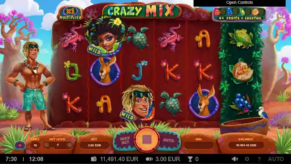 Crazy Mix base game screenshot showing reels and features